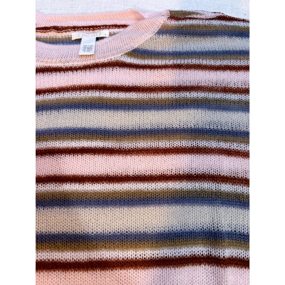 NWOT FULL TILT Striped Crewneck Pullover Sweater Pink Tan‎ Blue M grandmacore - Picture 5 of 7